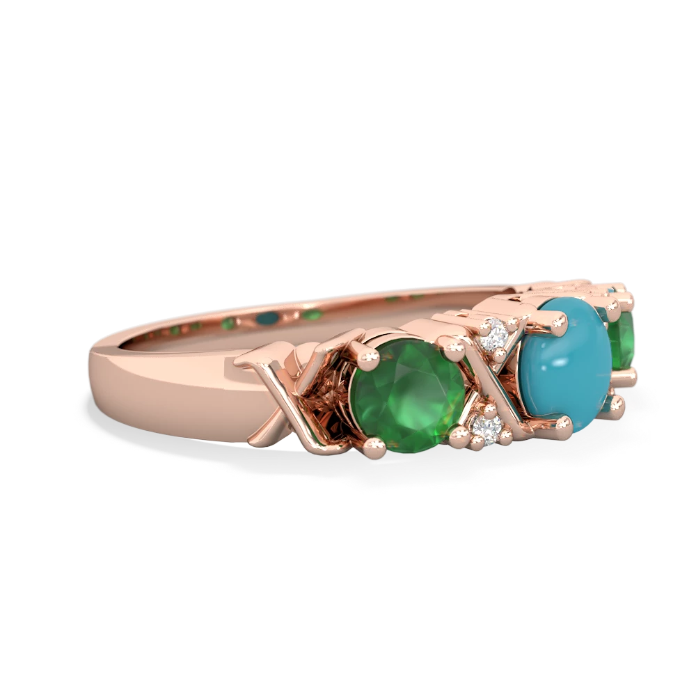 Turquoise Hugs And Kisses 14K Rose Gold ring R5016