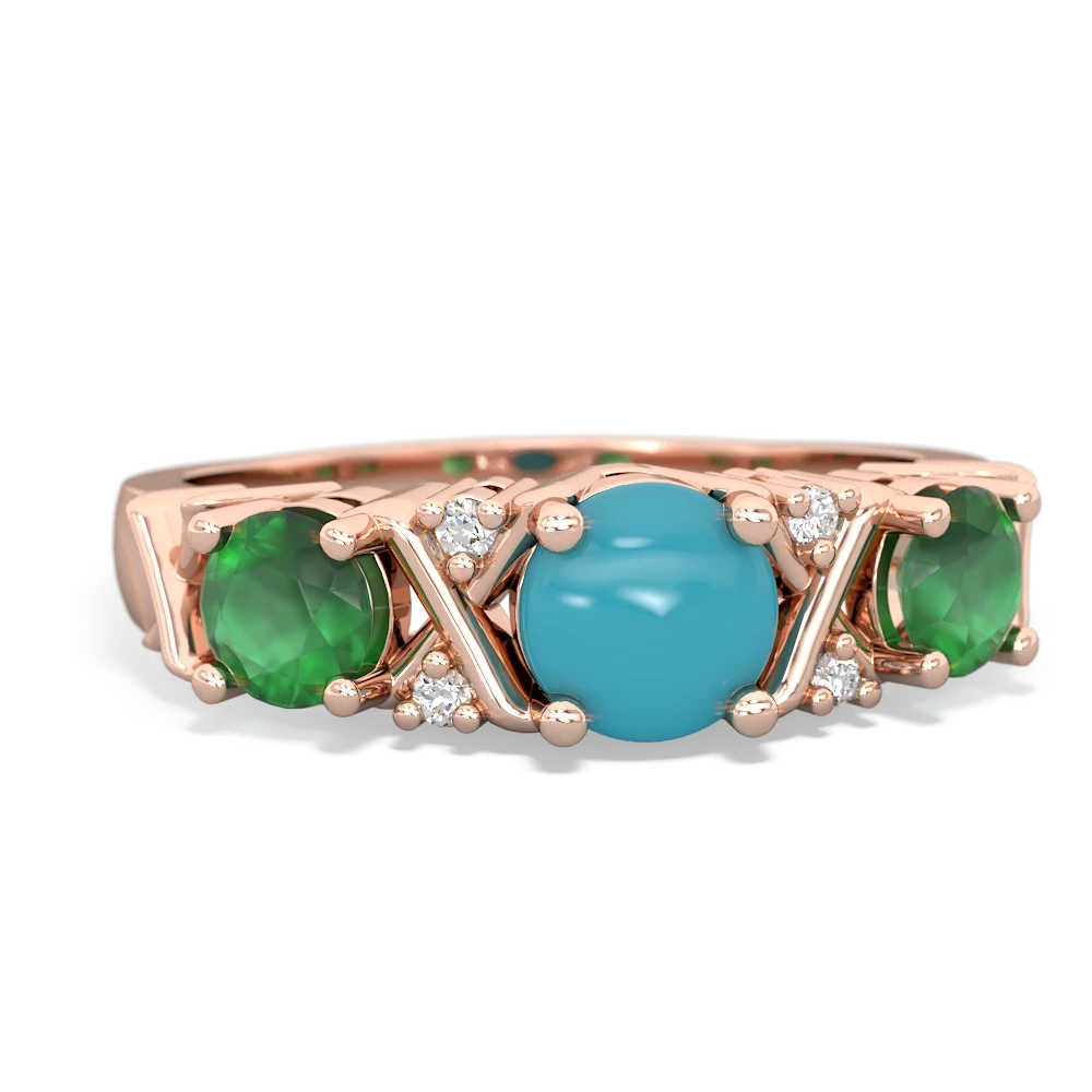 Turquoise Hugs And Kisses 14K Rose Gold ring R5016