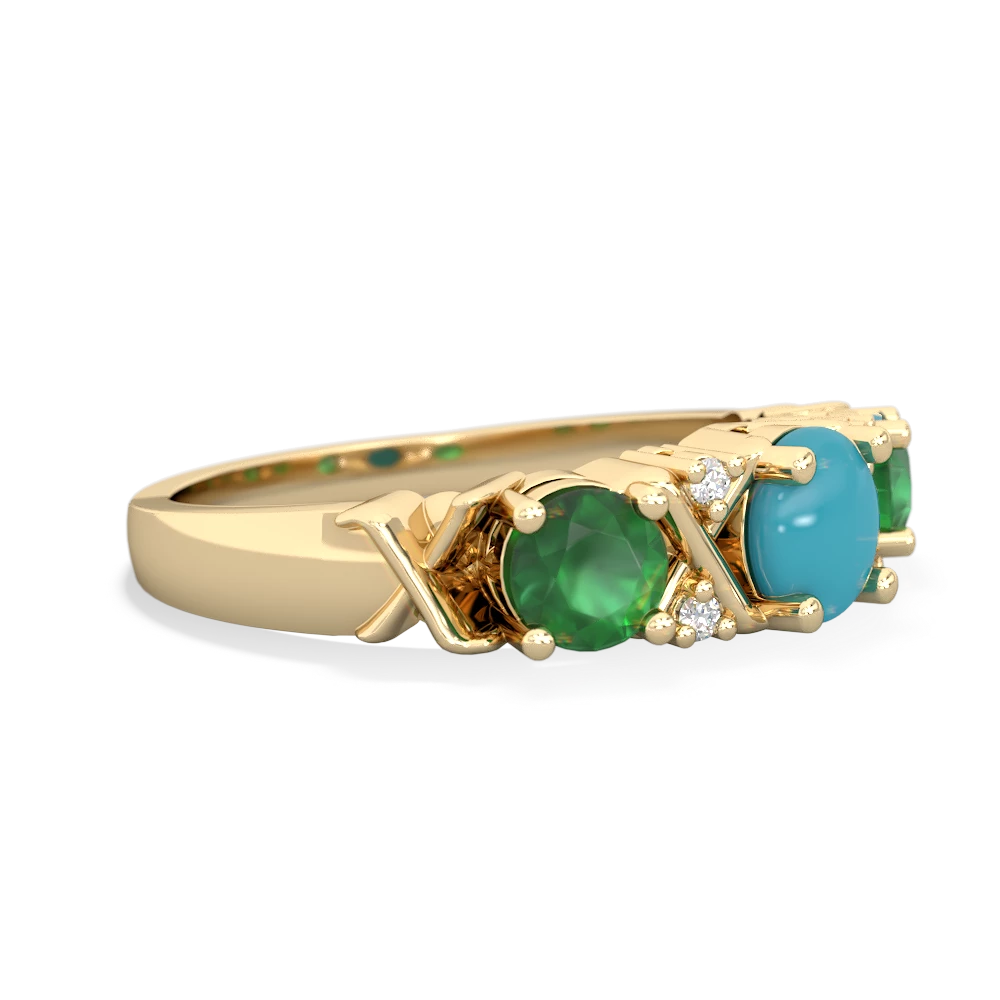 Turquoise Hugs And Kisses 14K Yellow Gold ring R5016