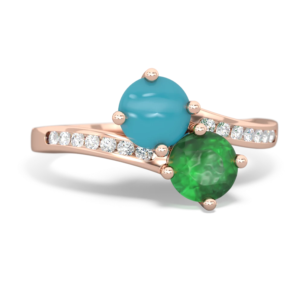 Turquoise Channel Set Two Stone 14K Rose Gold ring R5303