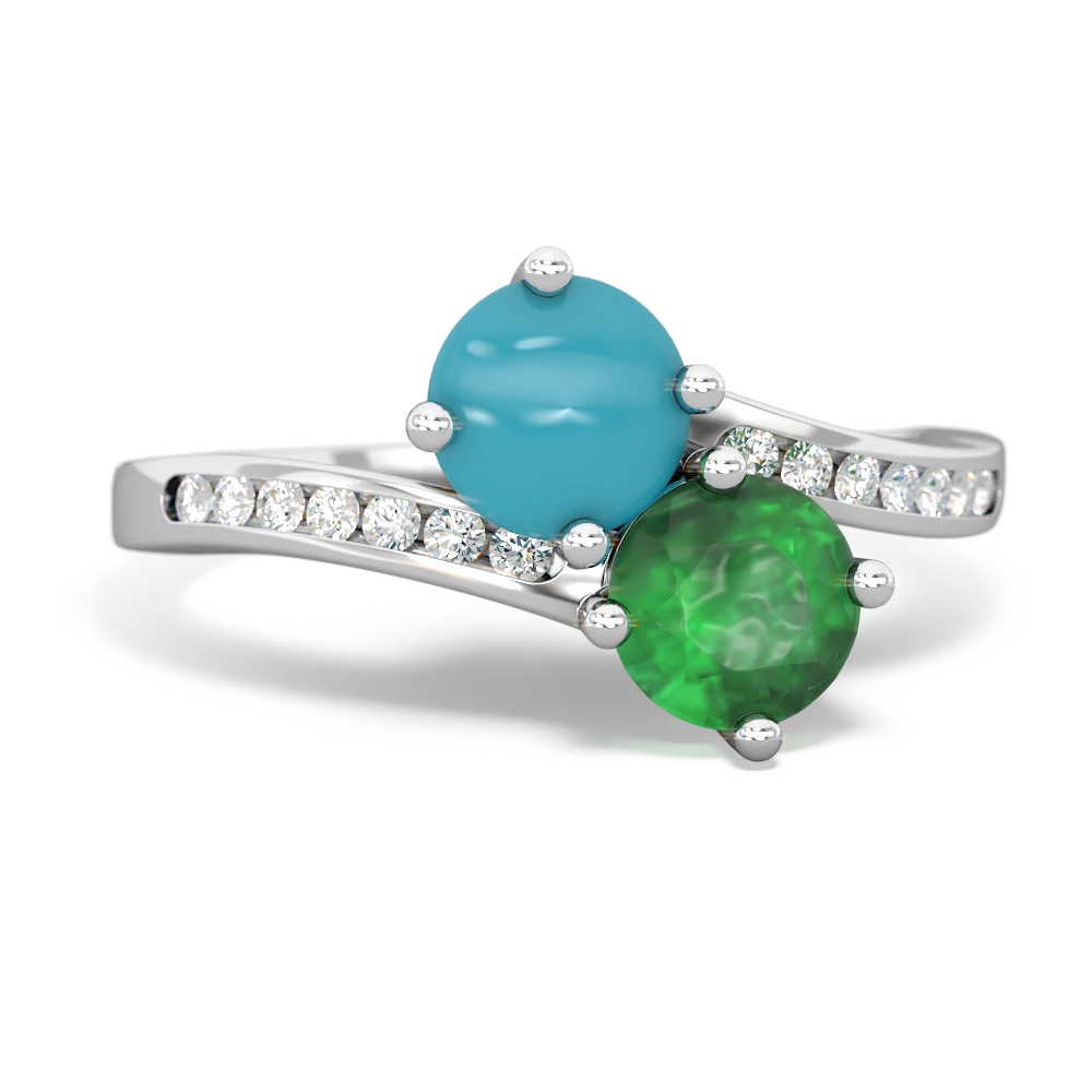 Turquoise Channel Set Two Stone 14K White Gold ring R5303