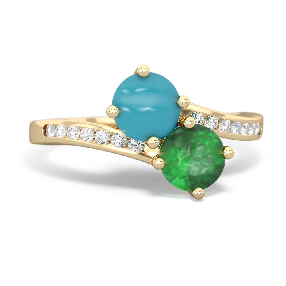 Turquoise Channel Set Two Stone 14K Yellow Gold ring R5303