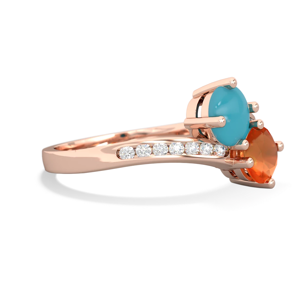 Turquoise Channel Set Two Stone 14K Rose Gold ring R5303