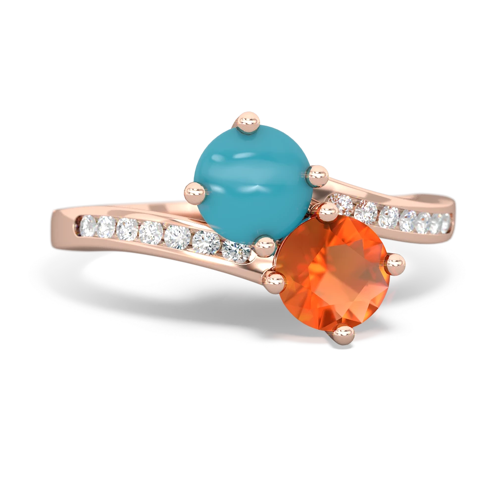 Turquoise Channel Set Two Stone 14K Rose Gold ring R5303