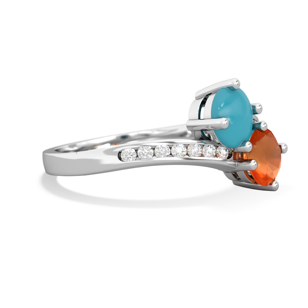 Turquoise Channel Set Two Stone 14K White Gold ring R5303