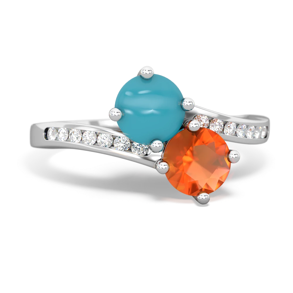 Turquoise Channel Set Two Stone 14K White Gold ring R5303