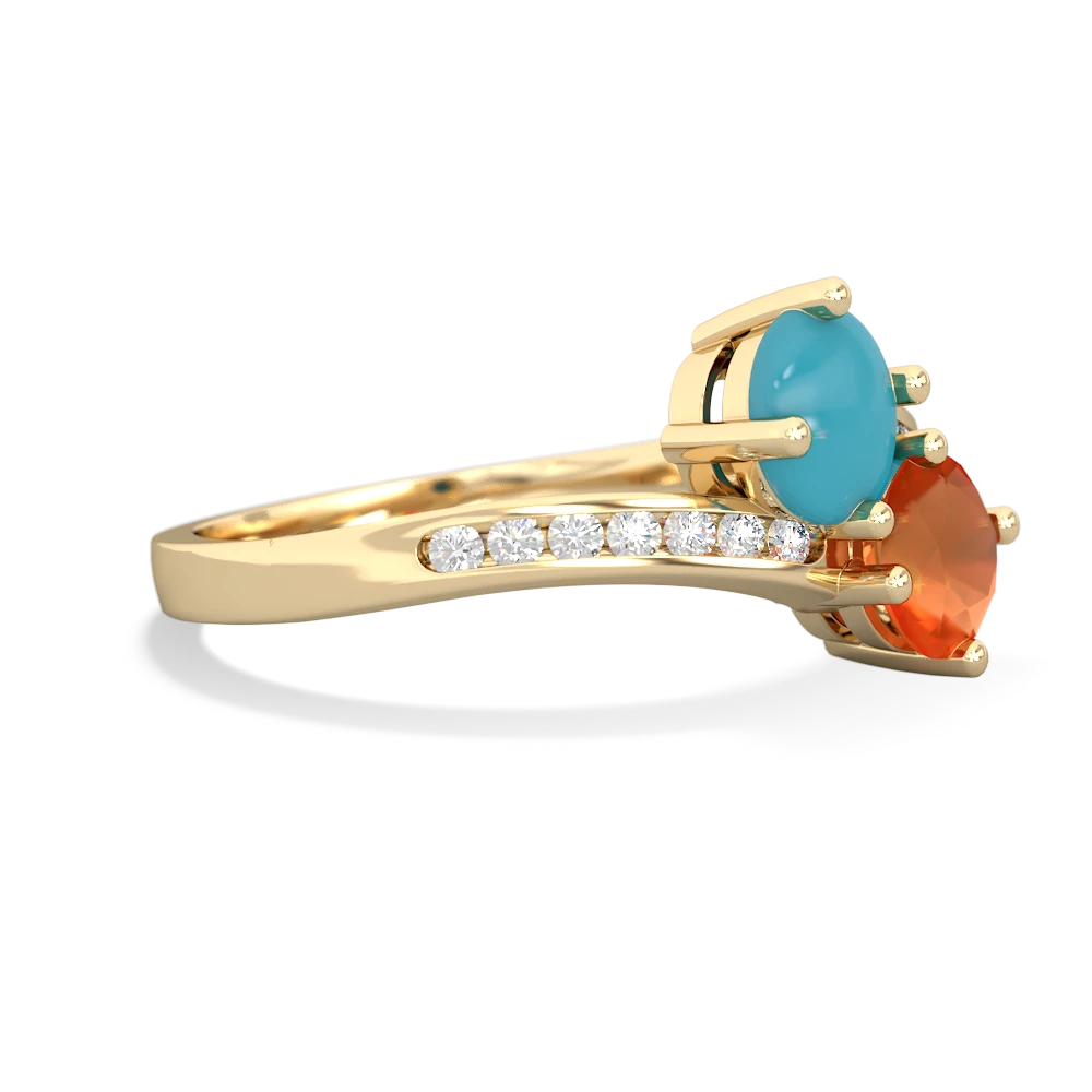 Turquoise Channel Set Two Stone 14K Yellow Gold ring R5303