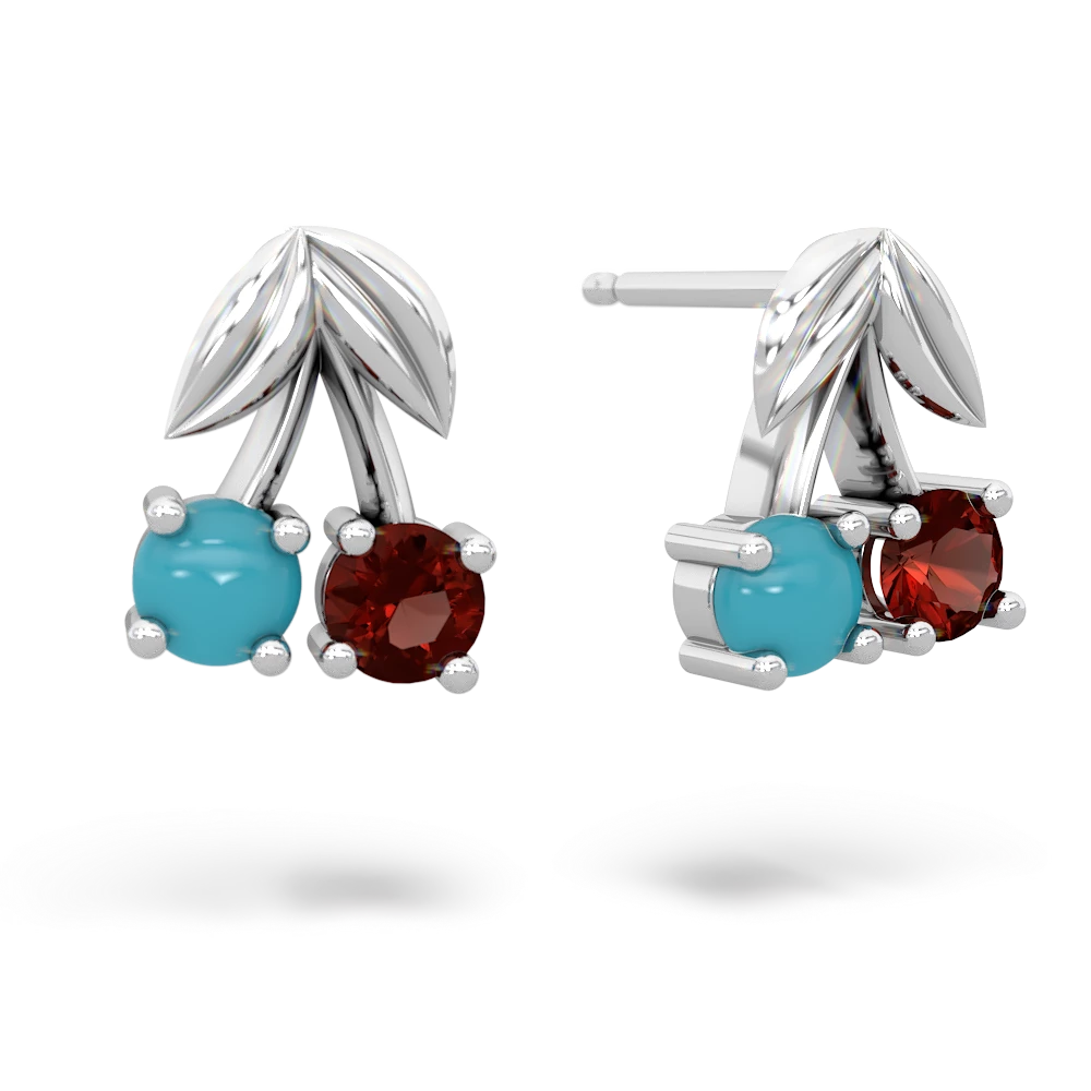 Turquoise Sweet Cherries 14K White Gold earrings E7001