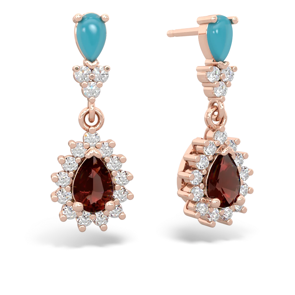 Turquoise Halo Pear Dangle 14K Rose Gold earrings E1882