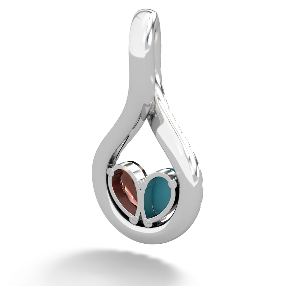 Turquoise Pave Twist 'One Heart' 14K White Gold pendant P5360