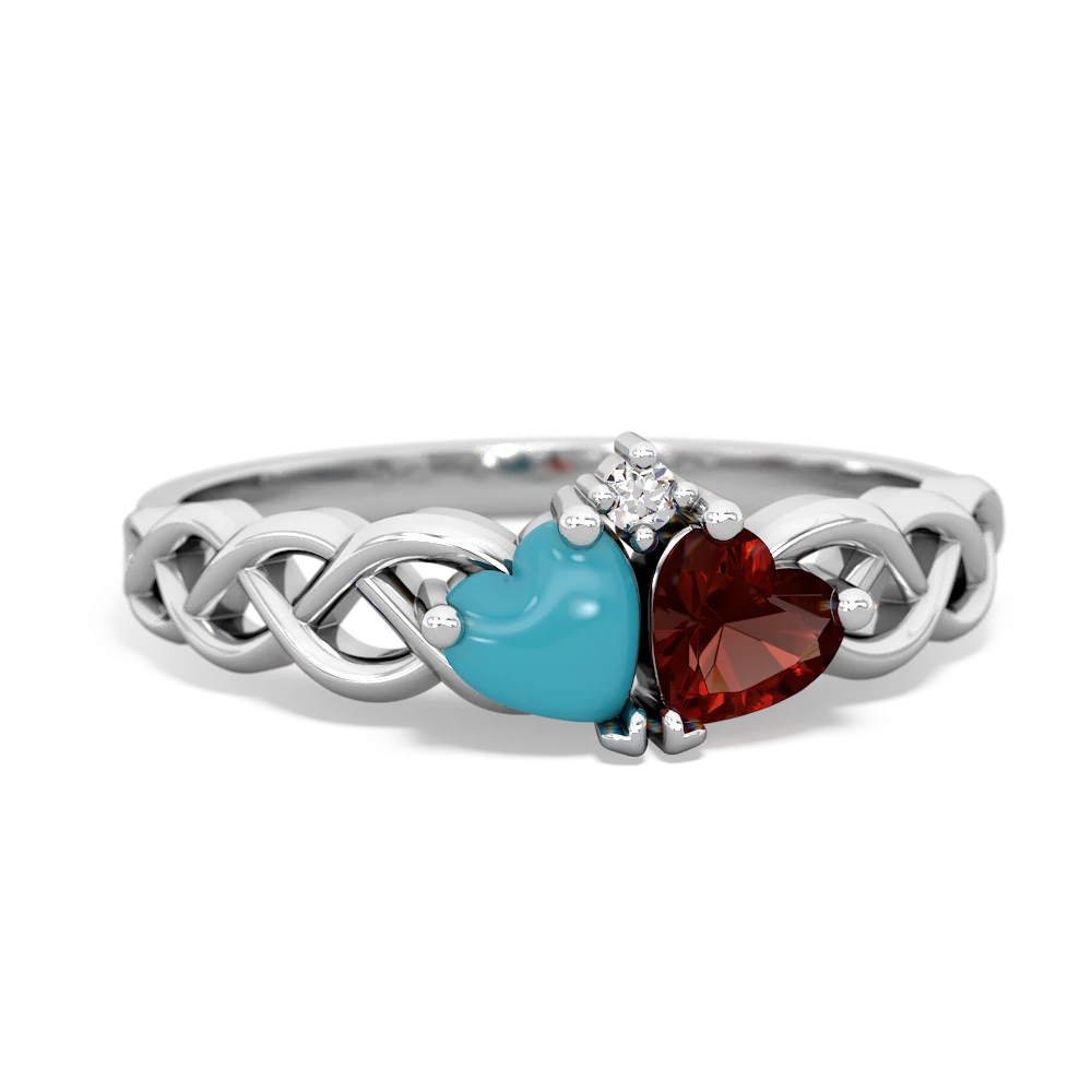 Turquoise Heart To Heart Braid 14K White Gold ring R5870