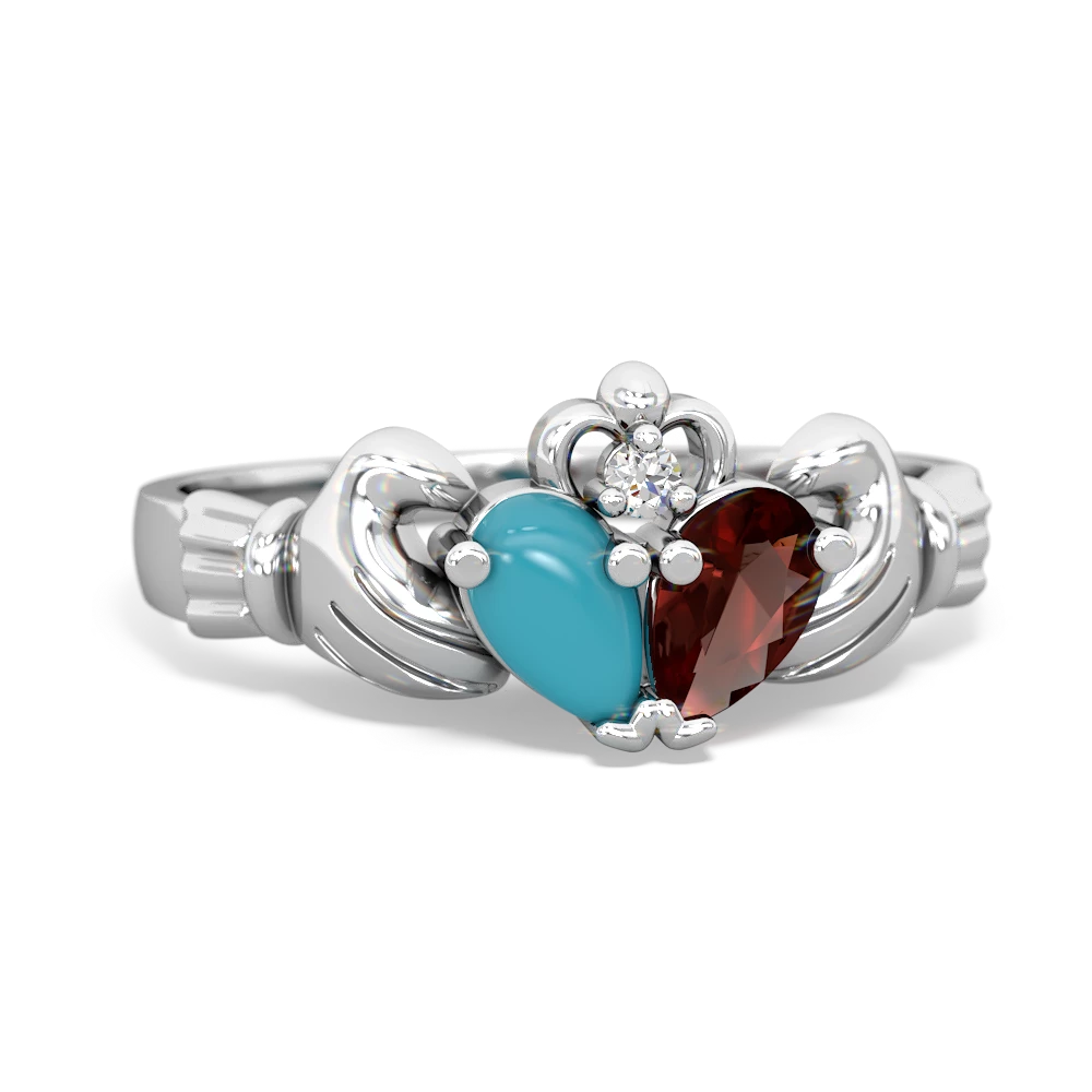 Turquoise 'Our Heart' Claddagh 14K White Gold ring R2388