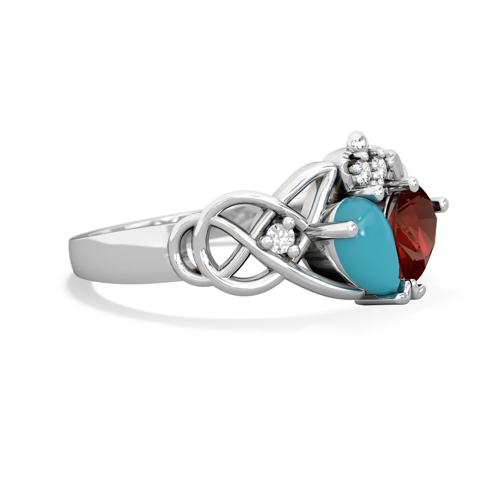 Turquoise 'One Heart' Celtic Knot Claddagh 14K White Gold ring R5322