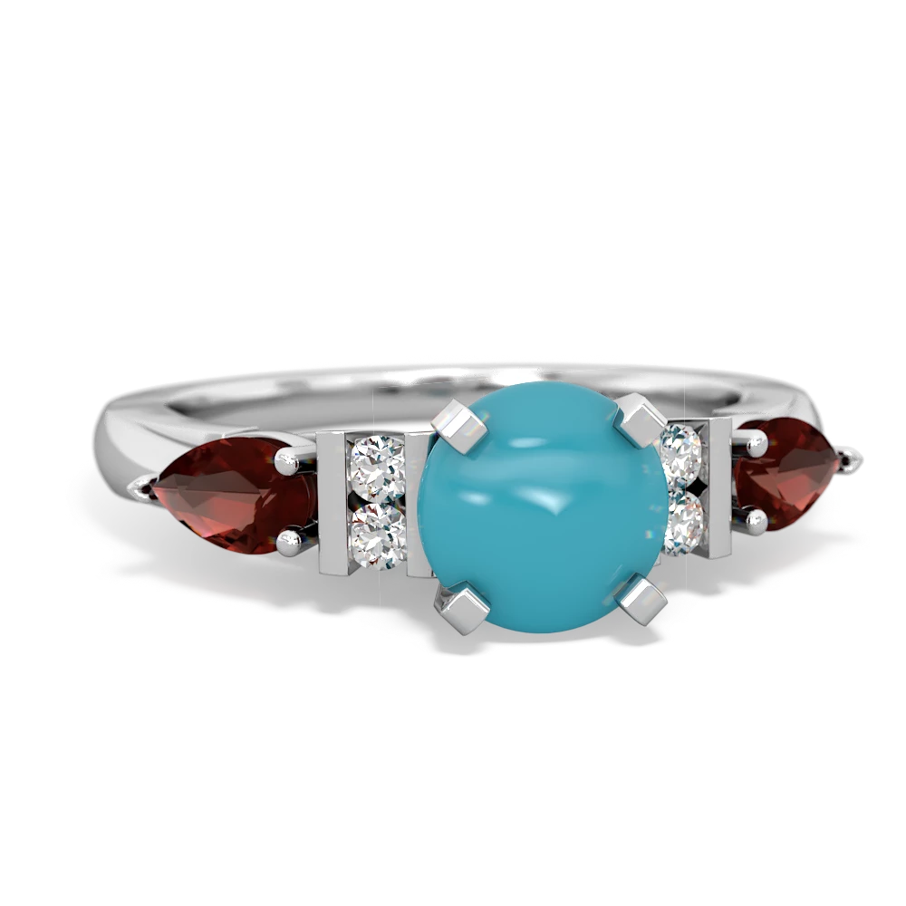 Turquoise 6Mm Round Eternal Embrace Engagement 14K White Gold ring R2005