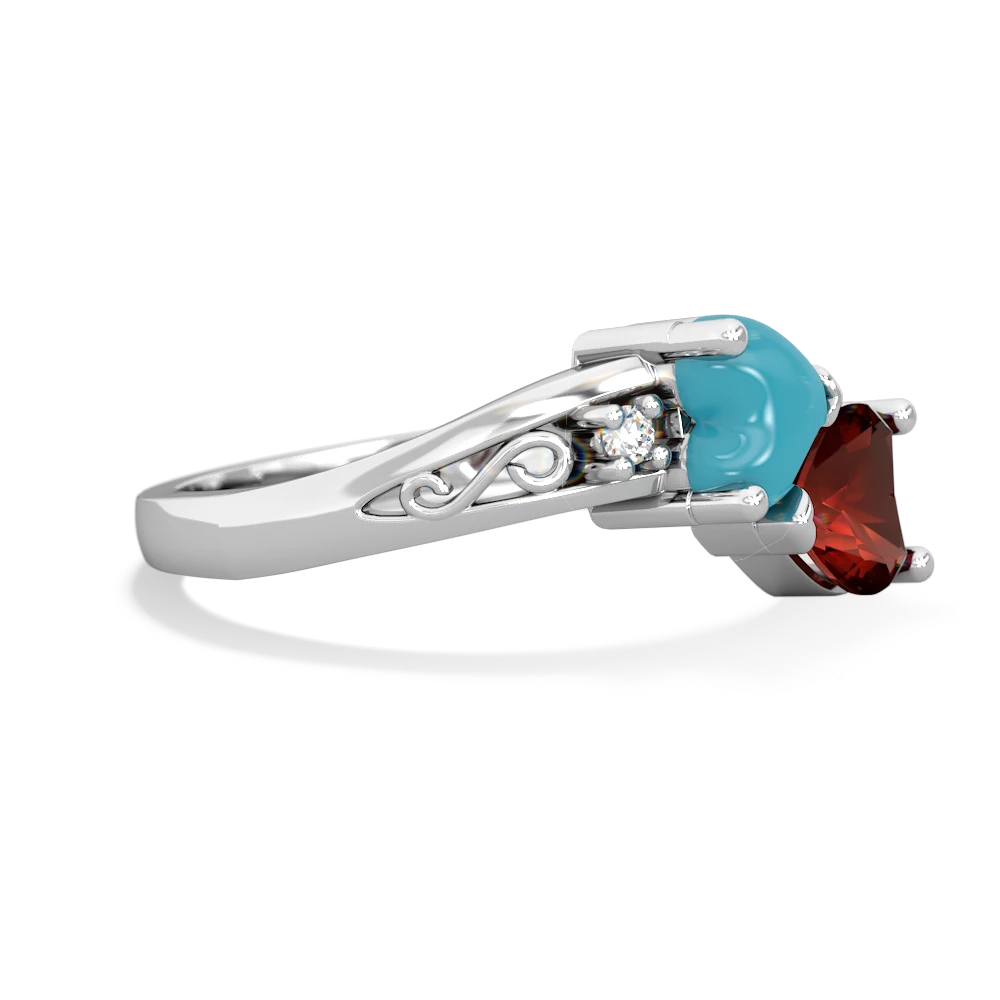 Turquoise Snuggling Hearts 14K White Gold ring R2178