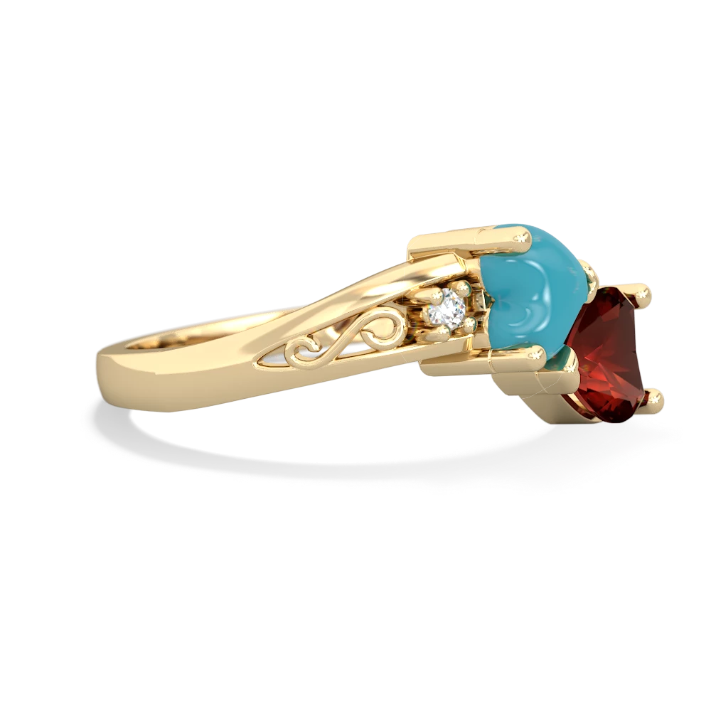 Turquoise Snuggling Hearts 14K Yellow Gold ring R2178