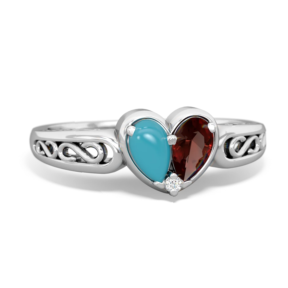 Turquoise Filligree 'One Heart' 14K White Gold ring R5070