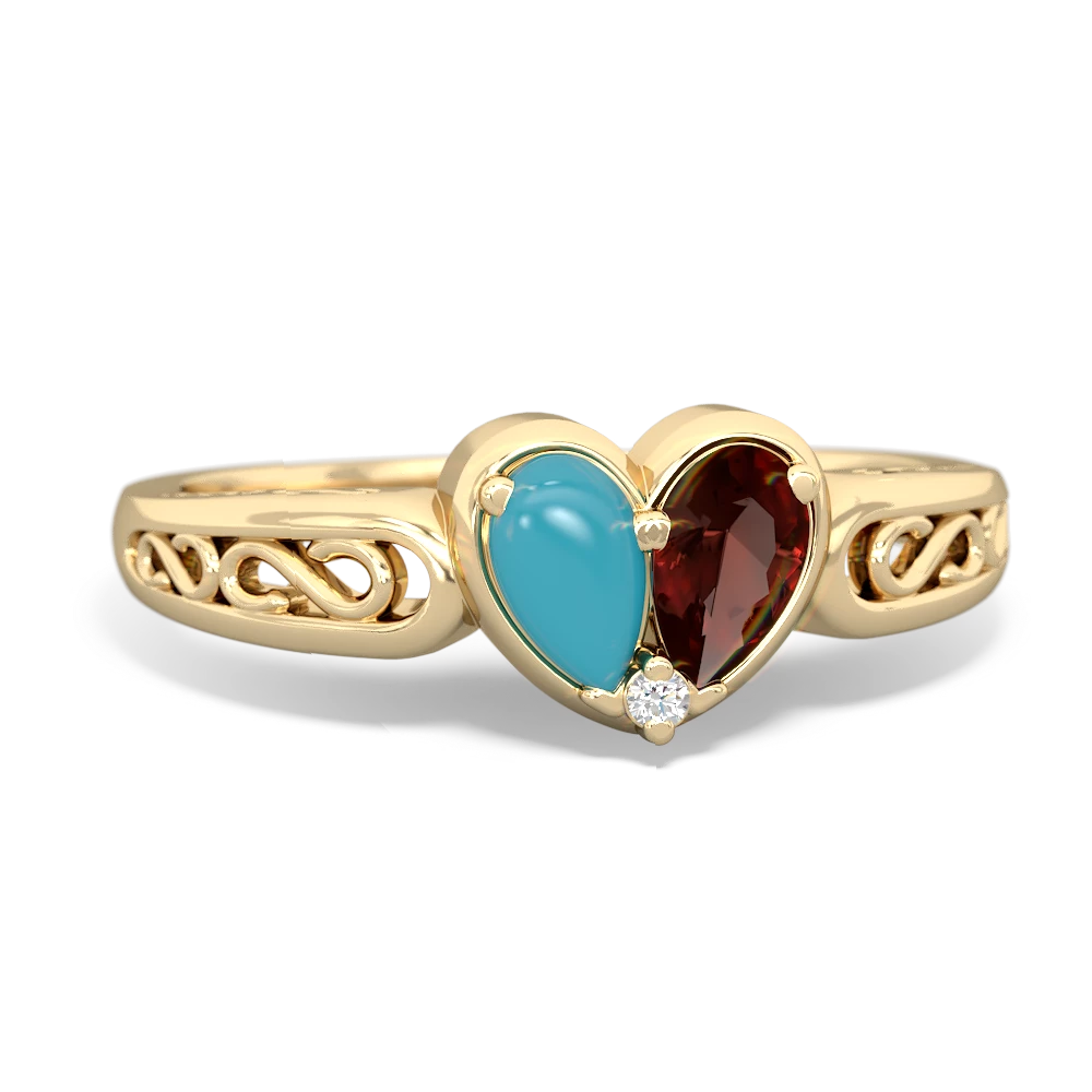 Turquoise Filligree 'One Heart' 14K Yellow Gold ring R5070