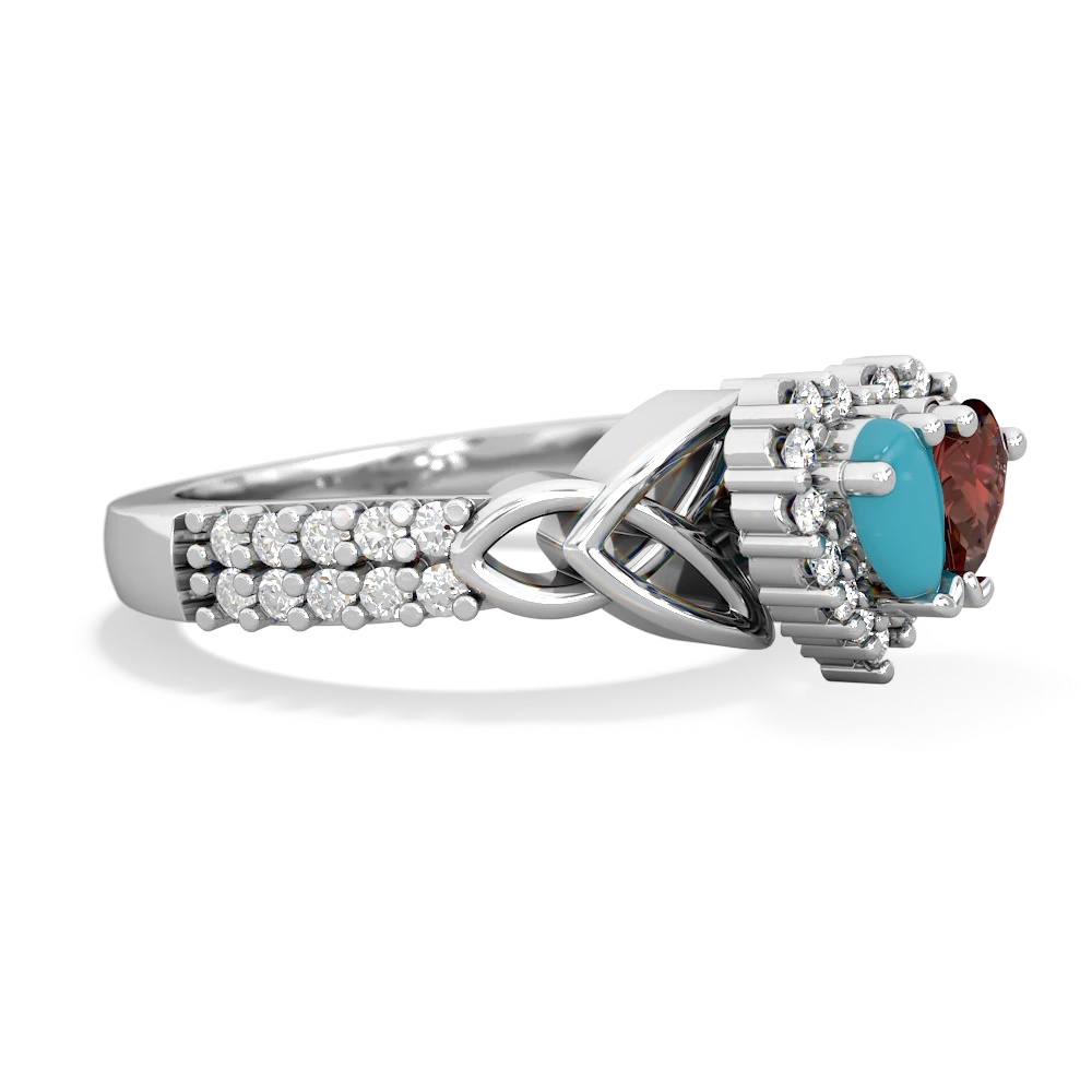 Turquoise Celtic Knot Two Hearts As One 14K White Gold ring R2644HRT