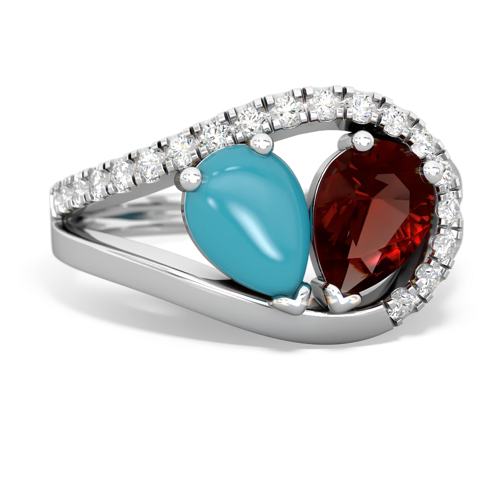 Turquoise Nestled Heart Keepsake 14K White Gold ring R5650