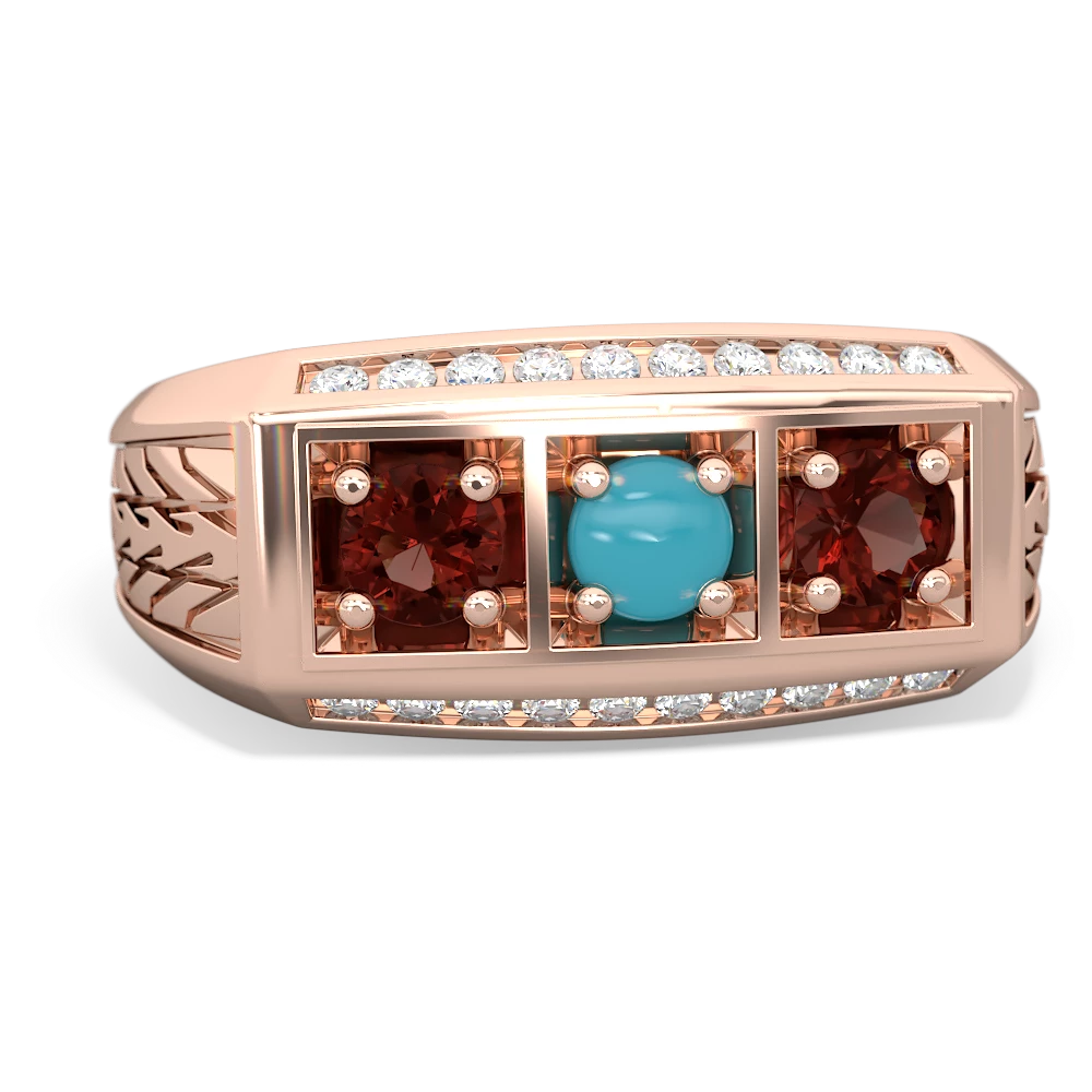 Turquoise Three Stone Tire Tread Men's 14K Rose Gold ring R0520