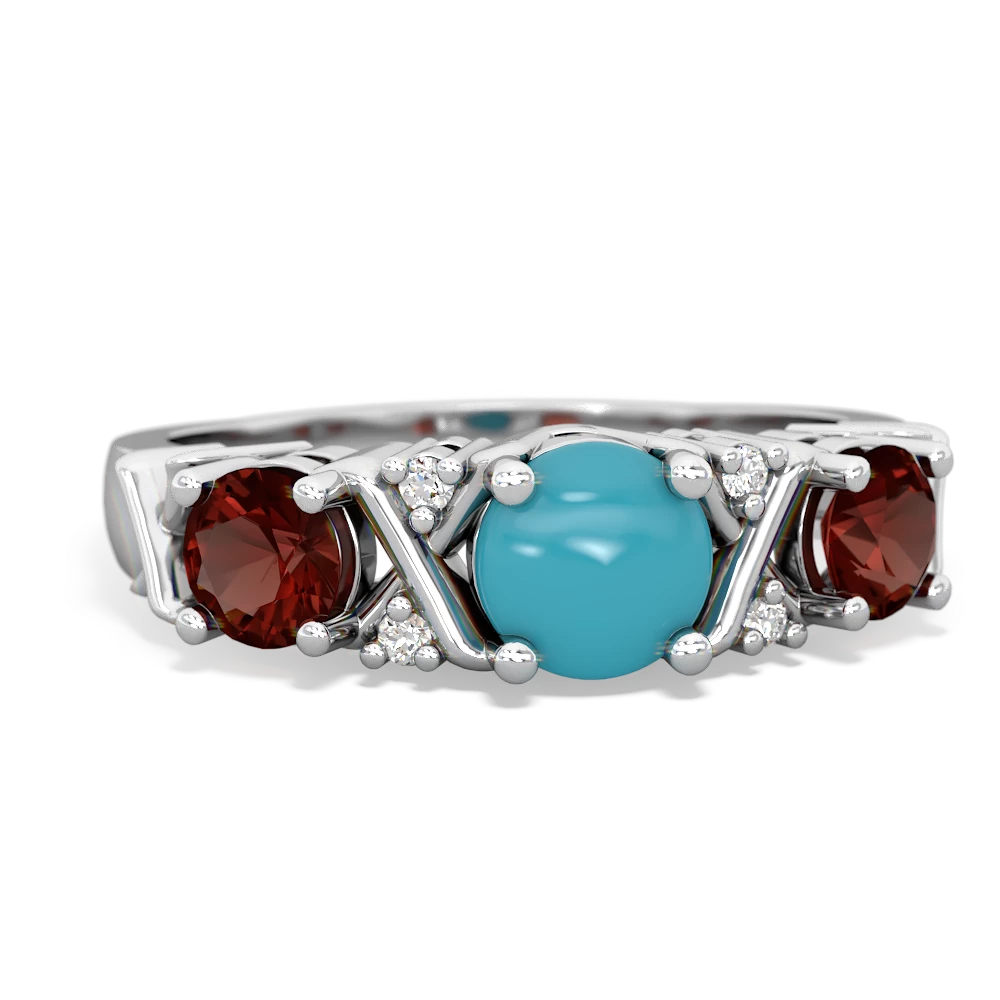 Turquoise Hugs And Kisses 14K White Gold ring R5016