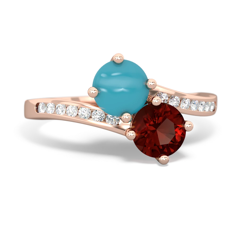 Turquoise Channel Set Two Stone 14K Rose Gold ring R5303