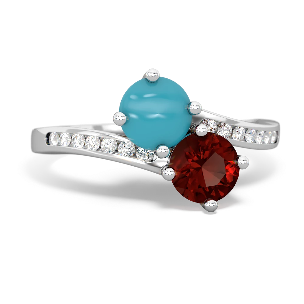 Turquoise Channel Set Two Stone 14K White Gold ring R5303