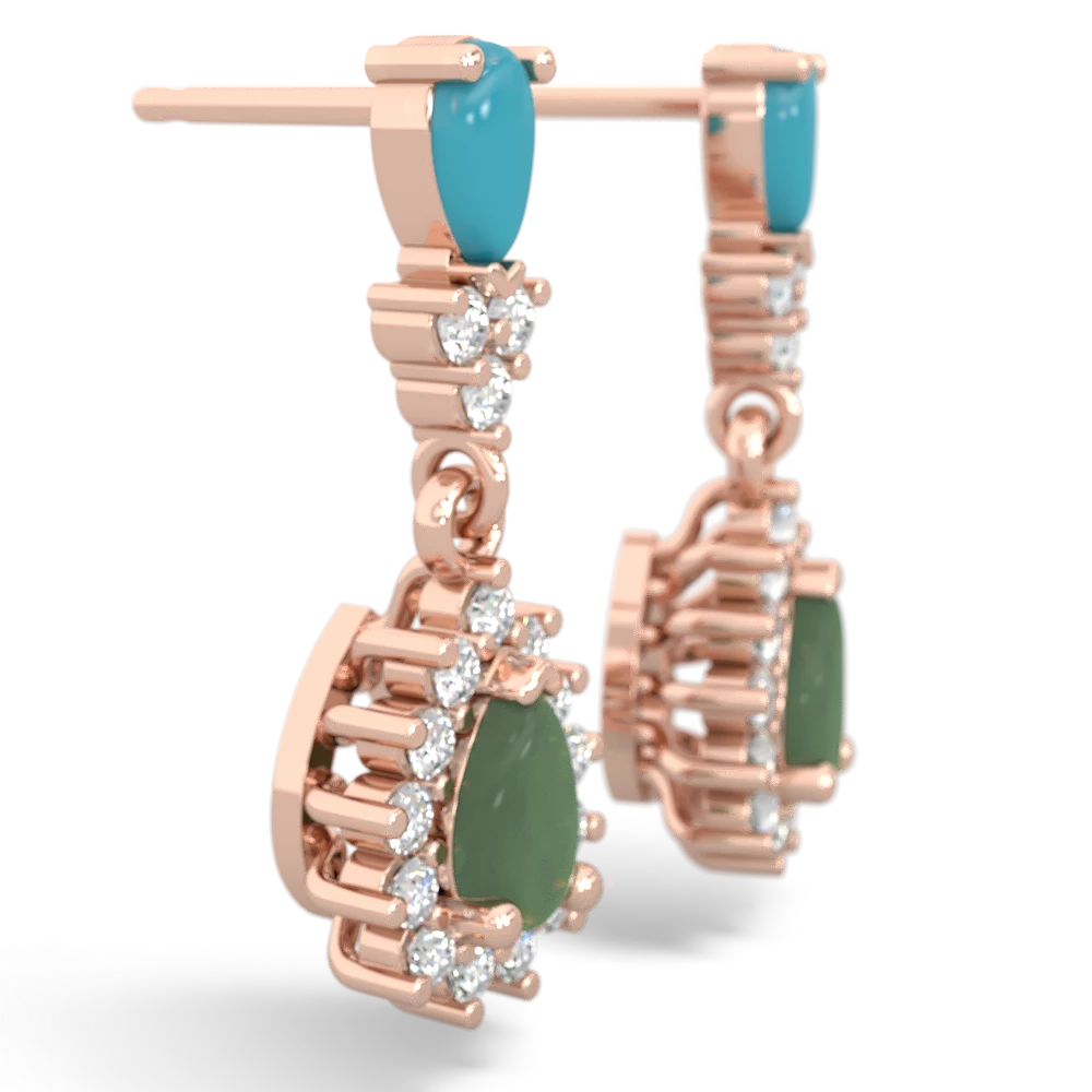 Turquoise Halo Pear Dangle 14K Rose Gold earrings E1882