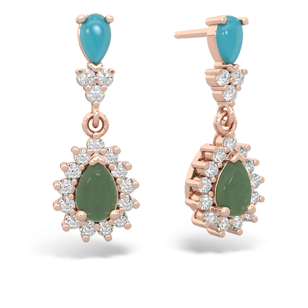 Turquoise Halo Pear Dangle 14K Rose Gold earrings E1882