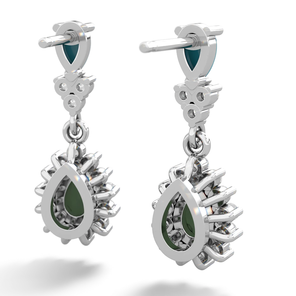 Turquoise Halo Pear Dangle 14K White Gold earrings E1882