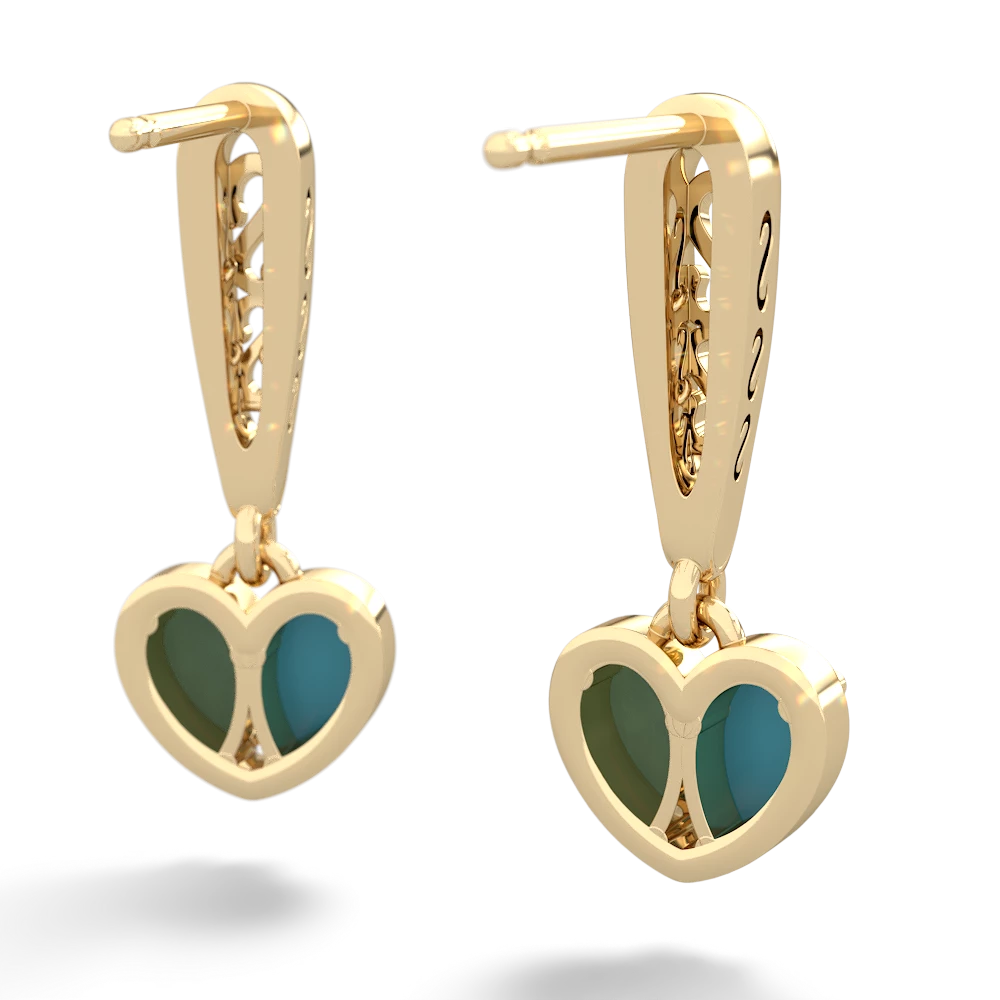 Turquoise Filligree Heart 14K Yellow Gold earrings E5070