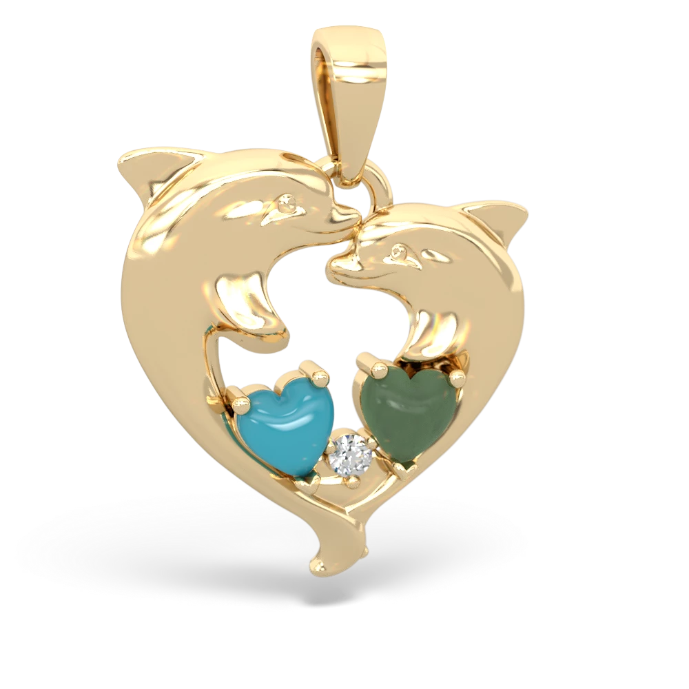 Turquoise Dolphin Heart 14K Yellow Gold pendant P5820