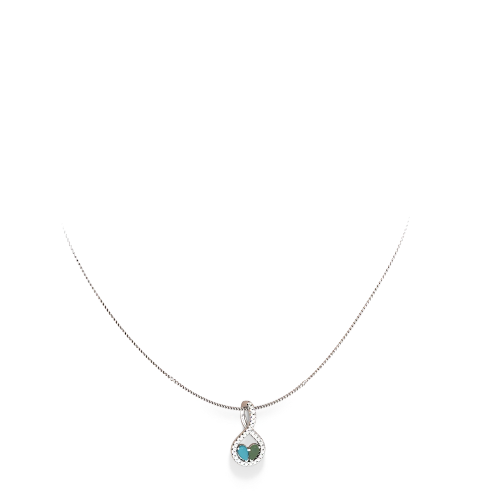 Turquoise Pave Twist 'One Heart' 14K White Gold pendant P5360