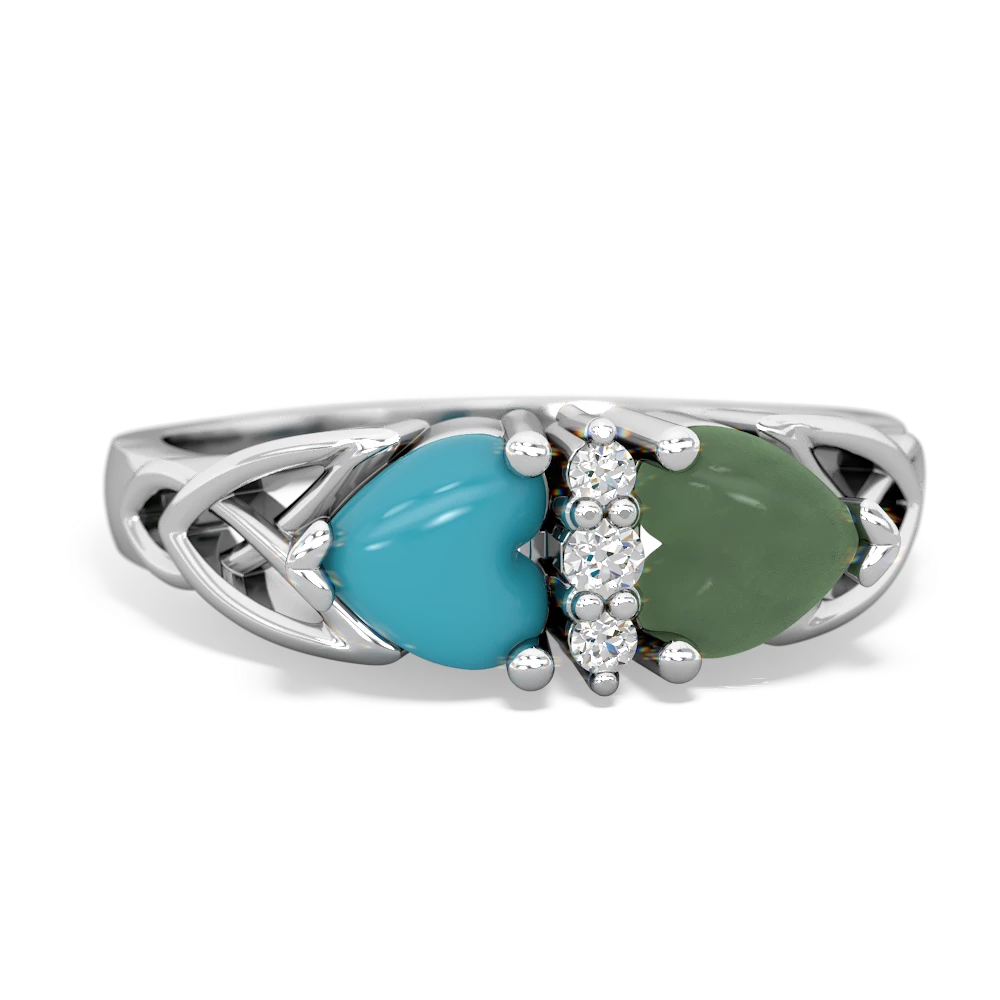 Turquoise Celtic Knot Double Heart 14K White Gold ring R5040