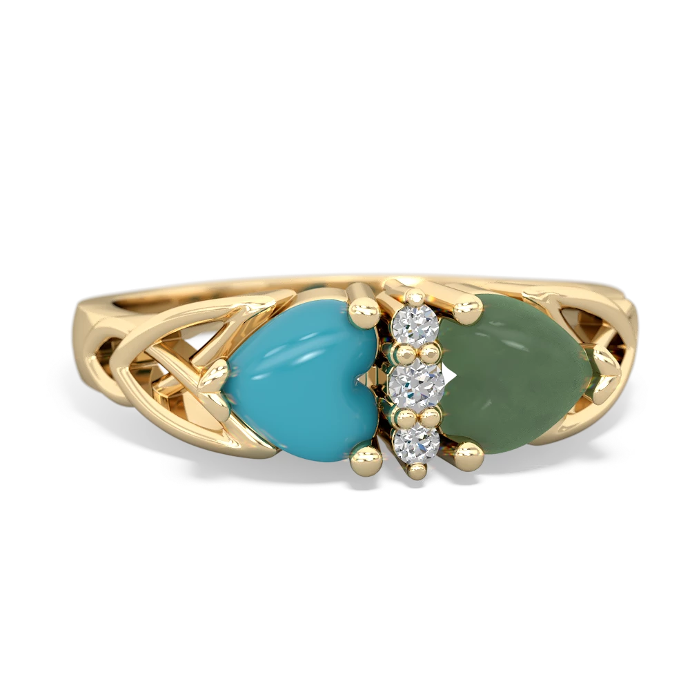 Turquoise Celtic Knot Double Heart 14K Yellow Gold ring R5040