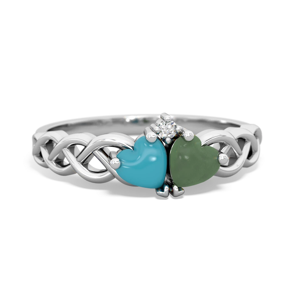 Turquoise Heart To Heart Braid 14K White Gold ring R5870