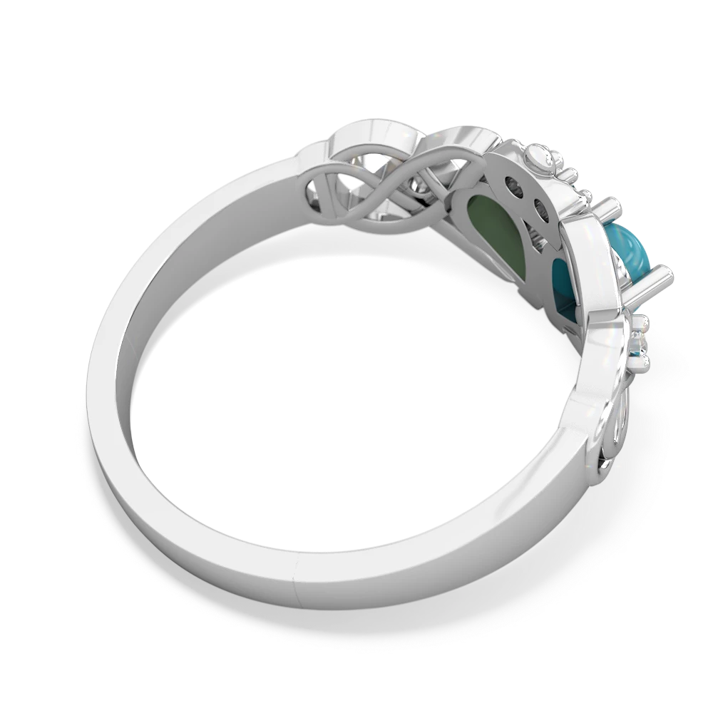 Turquoise 'One Heart' Celtic Knot Claddagh 14K White Gold ring R5322