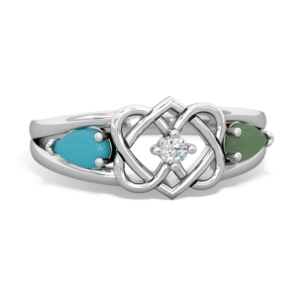 Turquoise Hearts Intertwined 14K White Gold ring R5880