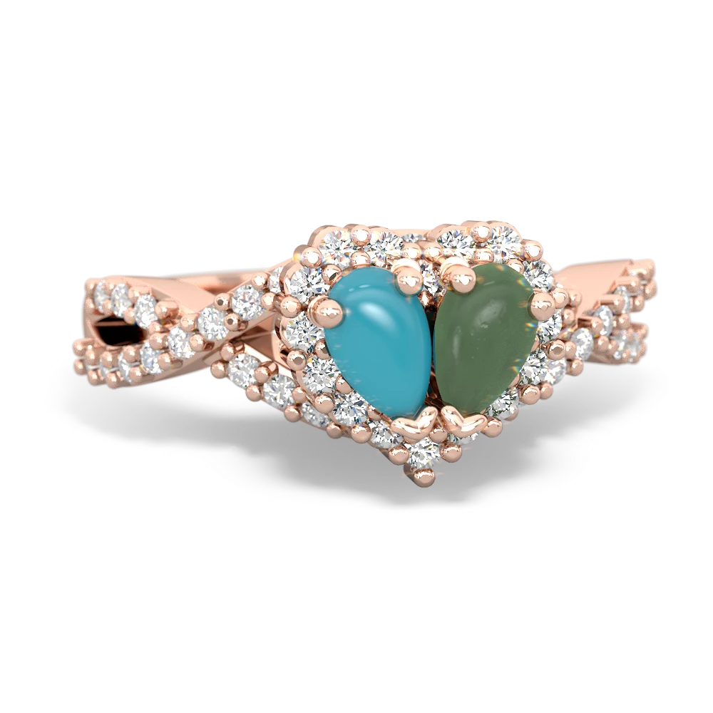 Turquoise Diamond Twist 'One Heart' 14K Rose Gold ring R2640HRT