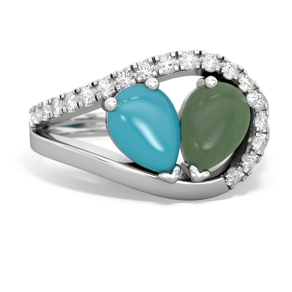 Turquoise Nestled Heart Keepsake 14K White Gold ring R5650