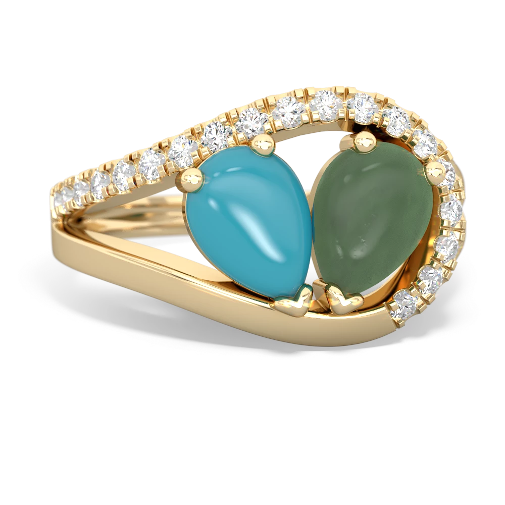 Turquoise Nestled Heart Keepsake 14K Yellow Gold ring R5650