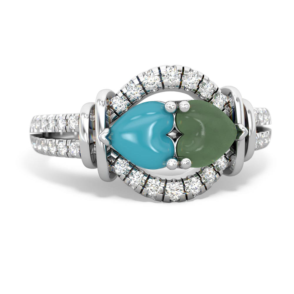 Turquoise Art-Deco Keepsake 14K White Gold ring R5630