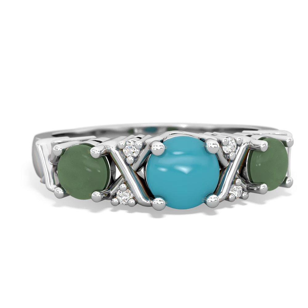 Turquoise Hugs And Kisses 14K White Gold ring R5016