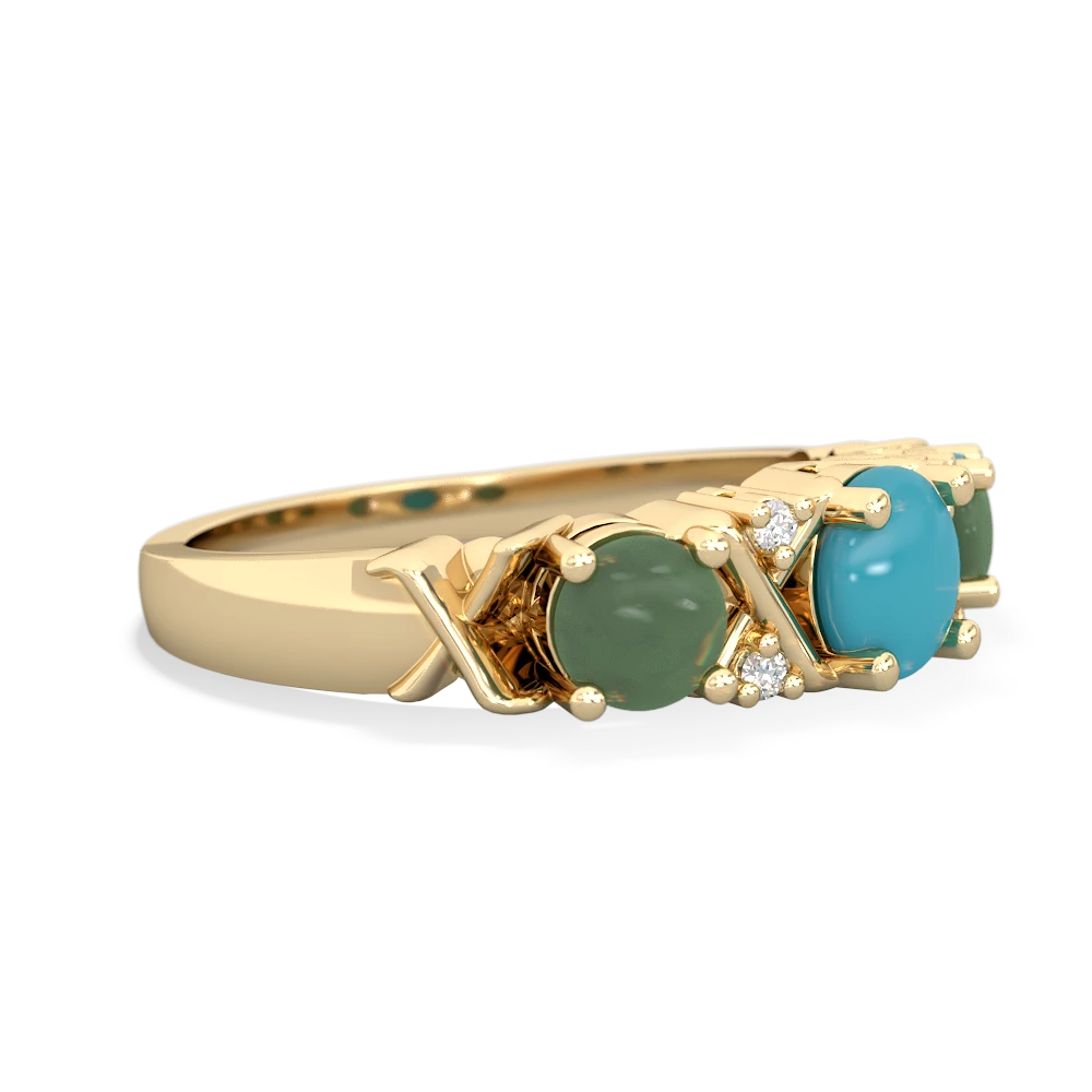 Turquoise Hugs And Kisses 14K Yellow Gold ring R5016