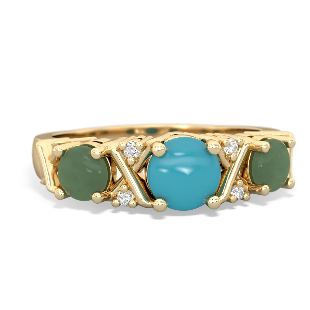 Turquoise Hugs And Kisses 14K Yellow Gold ring R5016