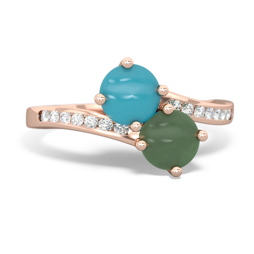 Turquoise Channel Set Two Stone 14K Rose Gold ring R5303