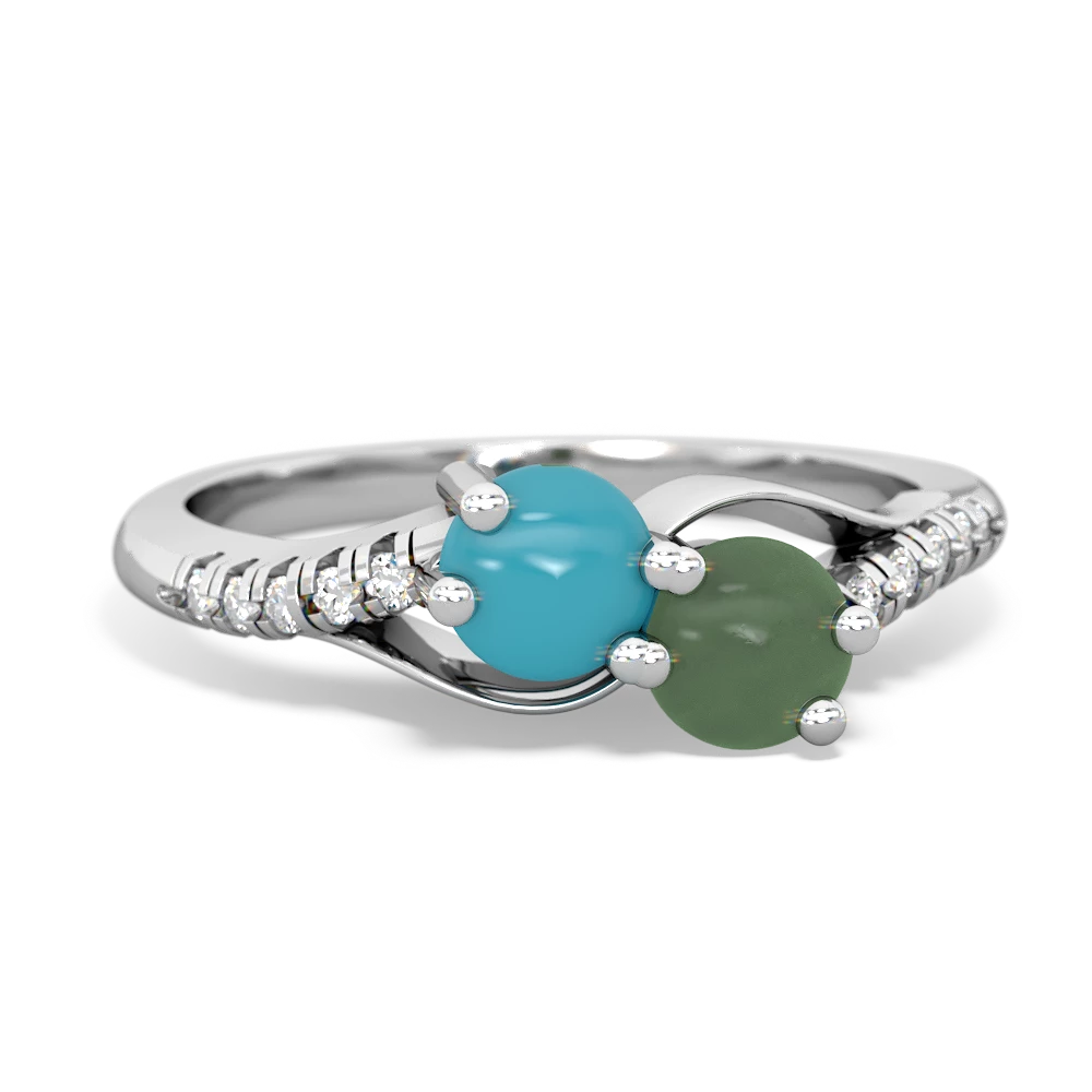 Turquoise Infinity Pave Two Stone 14K White Gold ring R5285