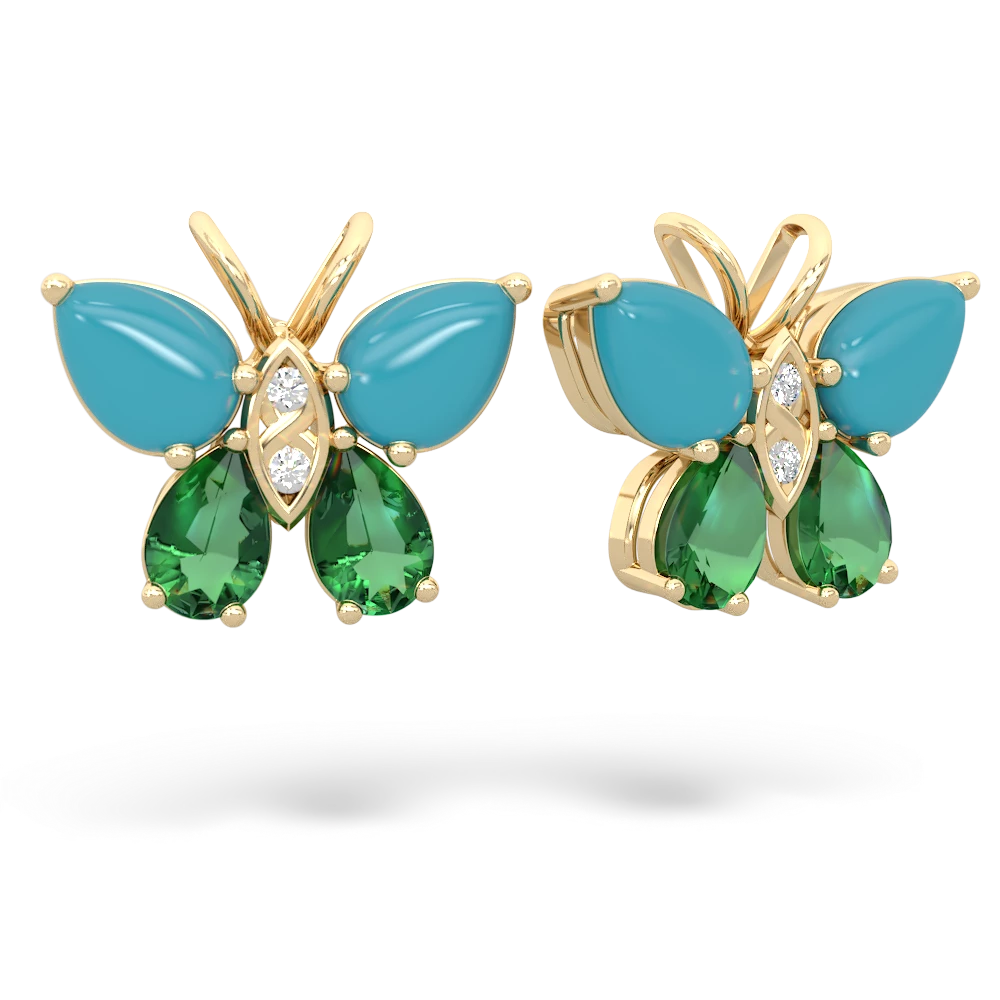 Turquoise Butterfly 14K Yellow Gold earrings E2215