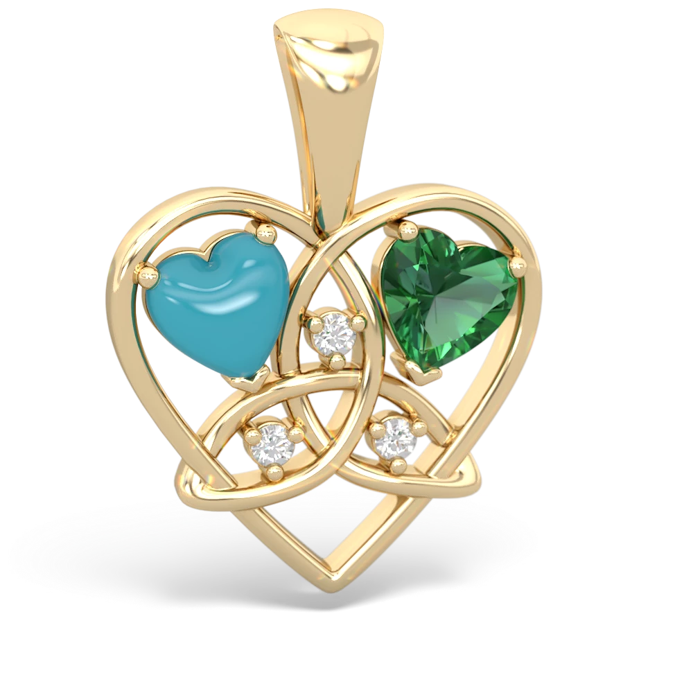 Turquoise Celtic Trinity Heart 14K Yellow Gold pendant P5331